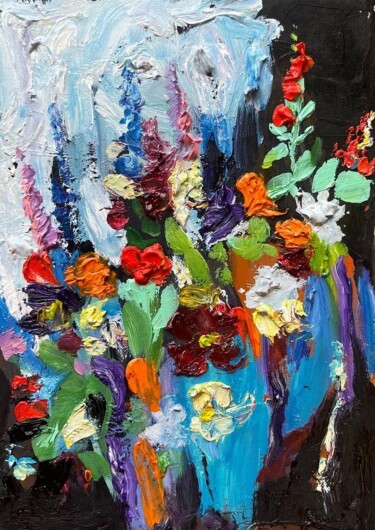 A bright bouquet Schilderij getiteld "A bright bouquet" door Natal A Hudakova, Origineel Kunstwerk, Olie Gemonteerd op Karton