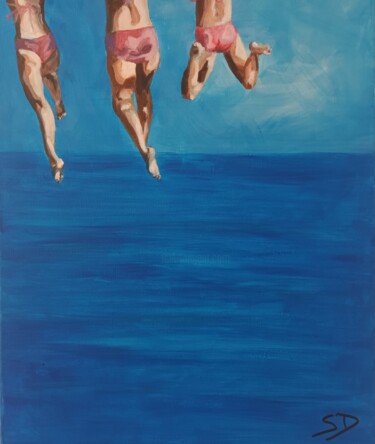 Peinture intitulée "Jeu d'été et plonge…" par Sophie Duru, Œuvre d'art originale, Acrylique Monté sur Châssis en bois