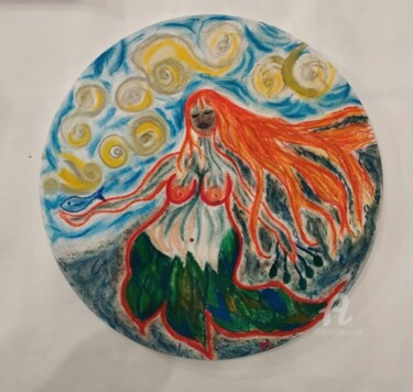 MI-MY aquatique Peinture intitulée "MI-MY aquatique" par Magda Hoibian, Œuvre d'art originale, Pastel Monté sur Châssis en bois