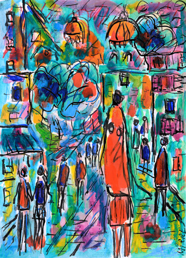 Peinture intitulée "Madame Turquoise" par Jean Mirre, Œuvre d'art originale, Huile