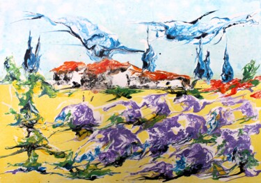 Painting titled "1816 Lavande au mas" by Jean-Luc Lopez, Original Artwork, Acrylic