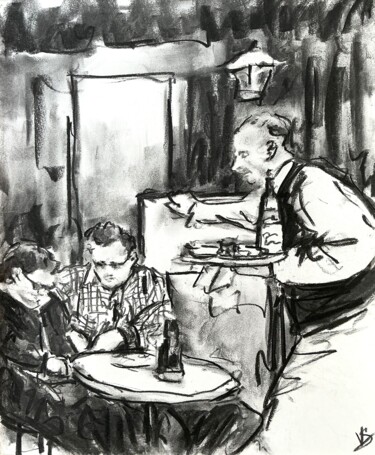 Tekening getiteld "The longest shift." door Victoria General, Origineel Kunstwerk, Houtskool