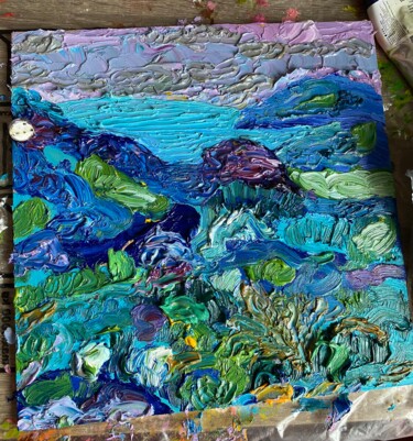 "Landscape by the oc…" başlıklı Tablo Victoria Harra tarafından, Orijinal sanat, Petrol Ahşap panel üzerine monte edilmiş