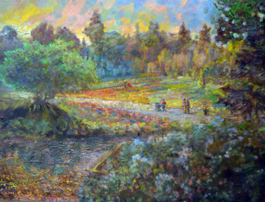 Peinture intitulée "Botanical Garden" par Sergei Lisitsyn, Œuvre d'art originale, Huile Monté sur Carton