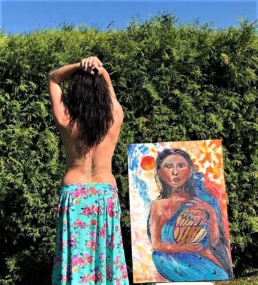 Schilderij getiteld "Metaphorical self-p…" door Liudmyla Boichuk, Origineel Kunstwerk, Olie Gemonteerd op Frame voor houten…