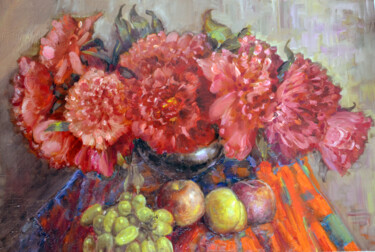 Malarstwo zatytułowany „Flowers_2” autorstwa Sergei Lisitsyn, Oryginalna praca, Olej Zamontowany na Karton