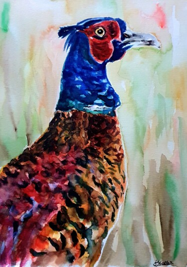 Pintura titulada "Fasan Aquarell" por Anne Goldhahn, Obra de arte original, Acuarela