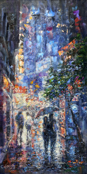 New York Painting Rainy Street NYC Umbrella Girl Painting titled "New York Painting R…" by Natalya Savenkova, Original Artwork, Oil
