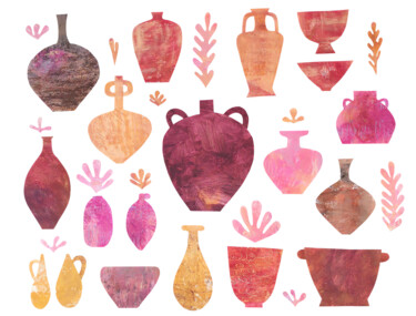 Wine-Colored Vessels Collage of Hand-Painted Paper Collages intitulée "Wine-Colored Vessel…" par Yulia Domina, Œuvre d'art originale, Acrylique