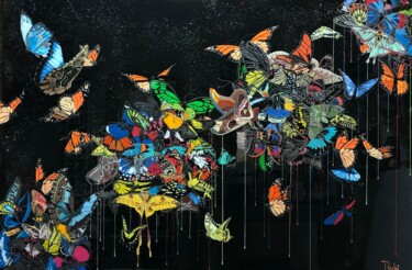 Картина под названием "FLEURS DE PAPILLONS" - François Poulat, Подлинное произведение искусства, Акрил Установлен на Деревян…