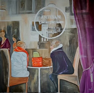 Painting titled ""Sortie entre copin…" by Evelyne Beaurain, Original Artwork, Acrylic Mounted on Wood Stretcher frame
