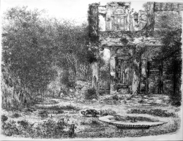 Drawing titled "Heritage 1" by Subhashis Ghosh, Original Artwork, Ink