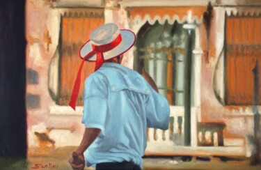 Schilderij getiteld "Intemporel Venise" door Serge Santini, Origineel Kunstwerk, Olie Gemonteerd op Karton