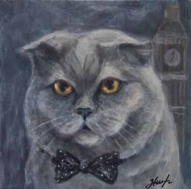 绘画 标题为“Le Chat Britannique” 由Olena Noizet, 原创艺术品, 丙烯 安装在木质担架架上