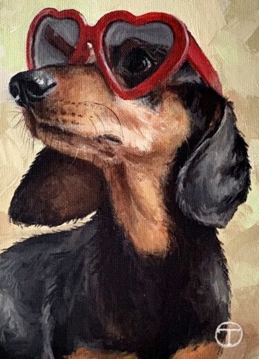 Painting titled "Dachshund 11" by Olia Tomkova, Original Artwork, Acrylic