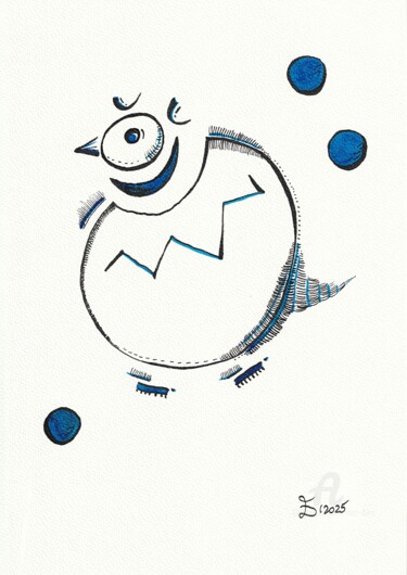 Drawing titled "Lunar Bird I" by Ewa Dura, Original Artwork, Ink