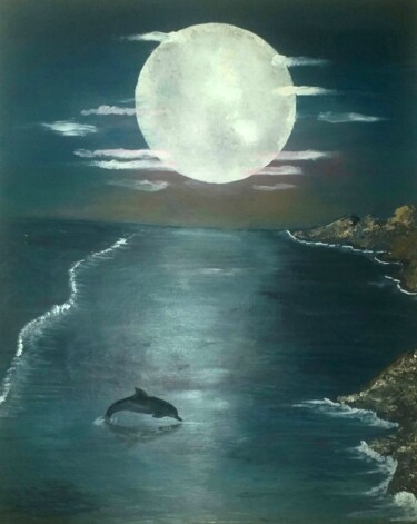 Ζωγραφική με τίτλο "Dark moon" από Jamal Foughal, Αυθεντικά έργα τέχνης, Ακρυλικό