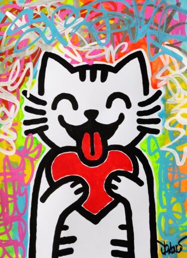 绘画 标题为“Happy love cat” 由Dr. Love, 原创艺术品, 丙烯