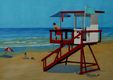Painting titled "Distracted Lifeguard" by Anthony Dunphy, Original Artwork, Acrylic