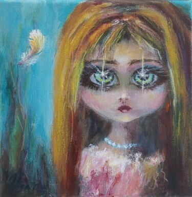 Original Big Eyes Girl Painting 绘画 标题为“Original Big Eyes G…” 由Olga Tsyhypko, 原创艺术品, 丙烯 安装在木质担架架上