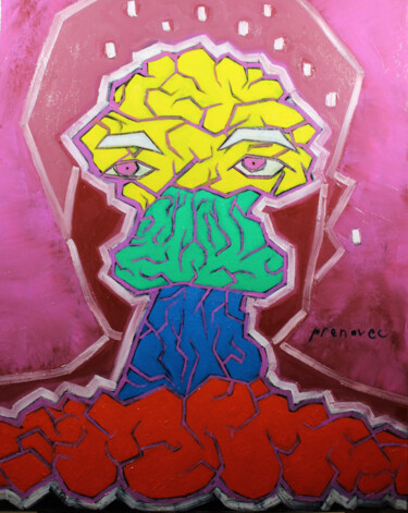 Cerveau atomique 1 (Atomic Brain 1) Painting titled "Cerveau atomique 1…" by Raphaël Prenovec, Original Artwork, Oil Mounted on Wood Stretcher frame