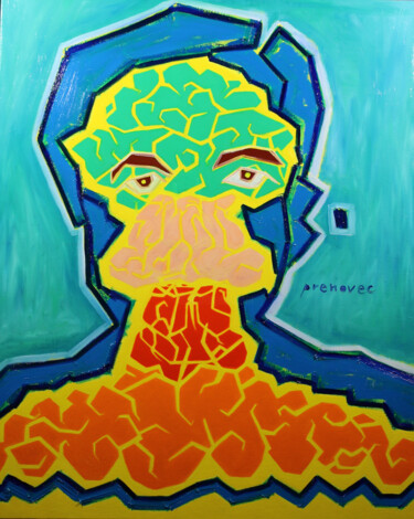 Cerveau atomique 4 (Atomic Brain 4) 绘画 标题为“Cerveau atomique 4…” 由Raphaël Prenovec, 原创艺术品, 油 安装在木质担架架上
