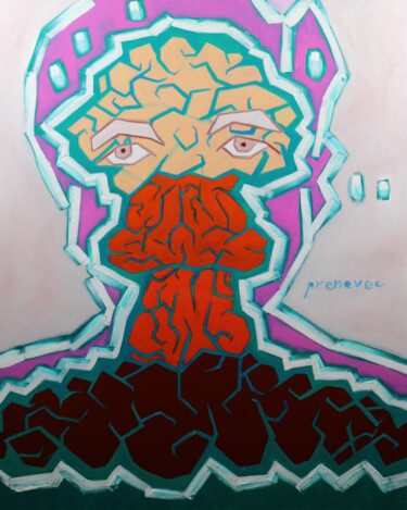 Cerveau atomique 5 (Atomic Brain 5) 绘画 标题为“Cerveau atomique 5…” 由Raphaël Prenovec, 原创艺术品, 油 安装在木质担架架上