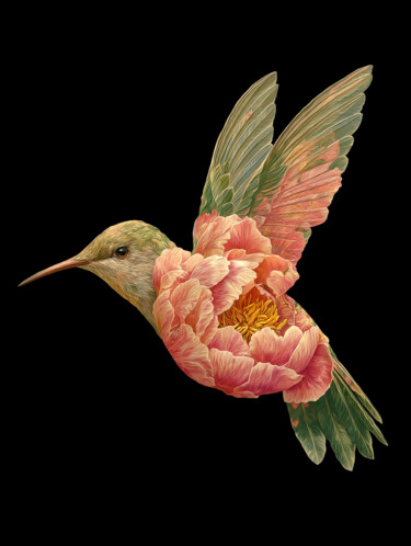 Paeonia on Hummingbird Digitale Kunst getiteld "Paeonia on Hummingb…" door Antoni Albalat Salanova, Origineel Kunstwerk, Digitaal Schilderwerk