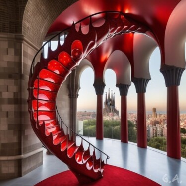 Skyline Barcelone : Fusion Architecturale Rouge Digital Arts με τίτλο "Skyline Barcelone :…" από Gaboriau Gérald, Αυθεντικά έργα τέχνης, Ψηφιακή ζωγραφική