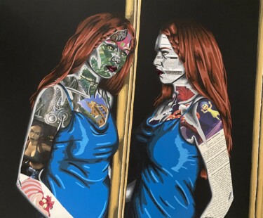 Collages intitulée "Doppelgänger" par Annabelle Amory, Œuvre d'art originale, Acrylique Monté sur Châssis en bois