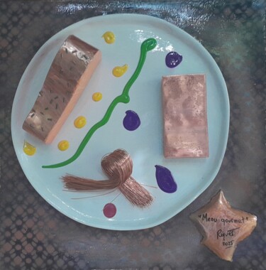 Schilderij getiteld "" Menu gourmet "" door Riquet Faure, Origineel Kunstwerk, Acryl Gemonteerd op Frame voor houten brancard