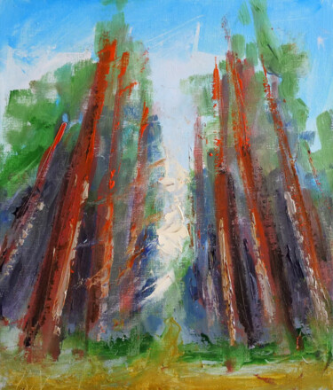 Redwoods - California Tall Trees Forest Landscape Peinture intitulée "Redwoods - Californ…" par Dr. Barmely, Œuvre d'art originale, Huile