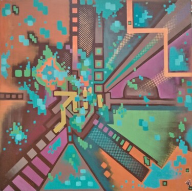 Painting titled "Pixel 1970" by Alexis Bernardi, Original Artwork, Acrylic Mounted on Wood Stretcher frame