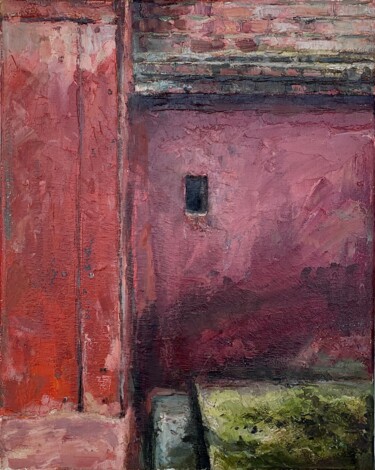 Painting titled "“  In old courtyard…" by Marina Shavyrina-Shkoliar, Original Artwork, Oil Mounted on Wood Stretcher frame