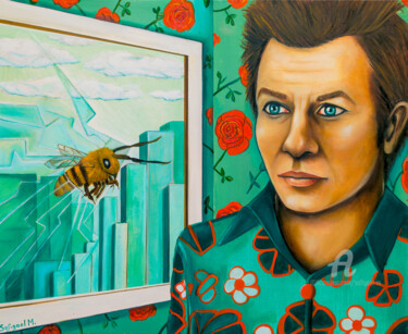 Schilderij getiteld "Le bourdonnement" door Sofigael M., Origineel Kunstwerk, Olie Gemonteerd op Frame voor houten brancard