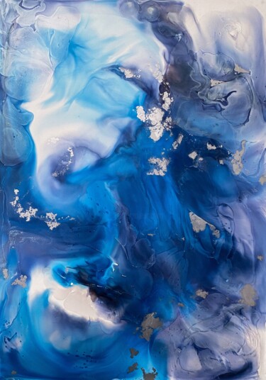 Large Silver Blue Abstract Painting – Textured Acrylic Wall 绘画 标题为“Large Silver Blue A…” 由Mily Art, 原创艺术品, 丙烯 安装在其他刚性面板上