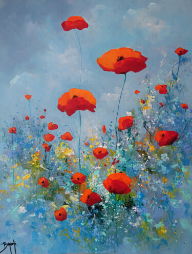 Tendres coquelicots Pittura intitolato "Tendres coquelicots" da Eric Bruni, Opera d'arte originale, Acrilico Montato su Telaio per barella in le…
