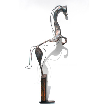 Elan sauvage, sculpture longiligne de cheval cabré 제목이 "Elan sauvage, sculp…"인 조형물 Vanessa Renoux로, 원작, 금속