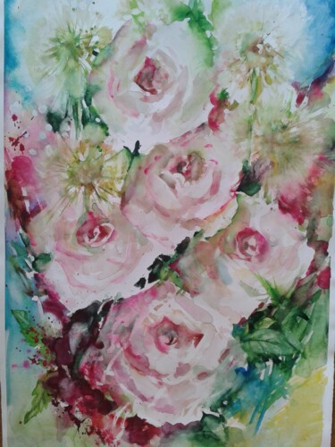 Schilderij getiteld "Bukiet róż 2" door Dk Wrońska, Origineel Kunstwerk, Aquarel