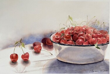 Still life with cherries, original watercolor
