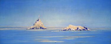 Saint-Michel et Tombelaine au Bec d'Andaine 绘画 标题为“Saint-Michel et Tom…” 由François Cusson, 原创艺术品, 粉彩 安装在木板上