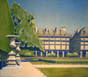 Jardin des Tuileries bleu, Paris Schilderij getiteld "Jardin des Tuilerie…" door François Cusson, Origineel Kunstwerk, Pastel Gemonteerd op Houten paneel