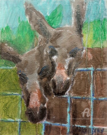 Painting titled "Les anes" by Slobodan Spasojevic (Spaki), Original Artwork, Pastel Mounted on Cardboard