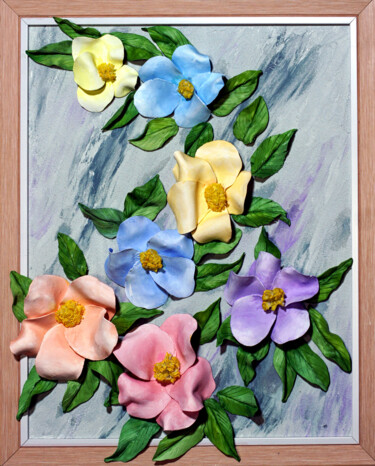 Sculpture intitulée "3D pastel flowers" par Redha Boubeguira, Œuvre d'art originale, Acrylique Monté sur Carton