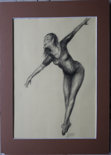 Tekening getiteld "La Danseuse" door Isabelle Blanc, Origineel Kunstwerk, Potlood Gemonteerd op Karton
