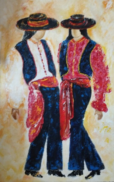 Картина под названием "COUPLE DANSEURS FLA…" - Raphael Marras, Подлинное произведение искусства, Масло Установлен на Деревян…