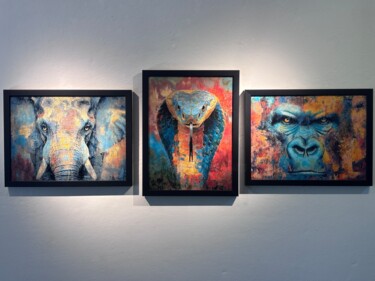 "Trinity: Wisdom, Cu…" başlıklı Baskıresim Mike tarafından, Orijinal sanat, Hava fırçası Ahşap Sedye çerçevesi üzerine monte…