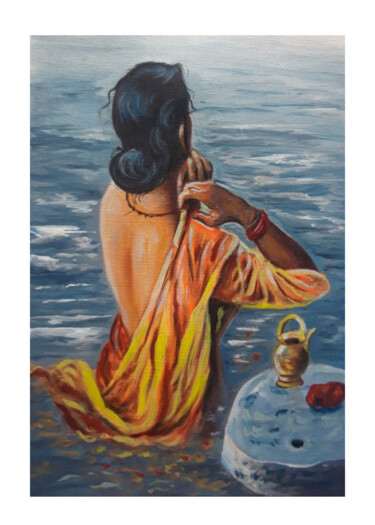 Painting Of Worshipping Woman paint "Painting Of Worship…" başlıklı Tablo Shree Krishnam Arts Manish Vaishnav tarafından, Orijinal sanat, Akrilik