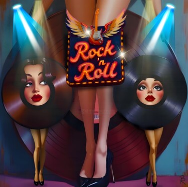 Digitale Kunst getiteld "Vinyl Vixens" door Ashedinarockirart, Origineel Kunstwerk, 2D Digital Work