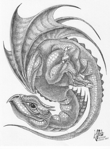 Disegno intitolato "Boynton's Dragon" da Victor Molev, Opera d'arte originale, Inchiostro